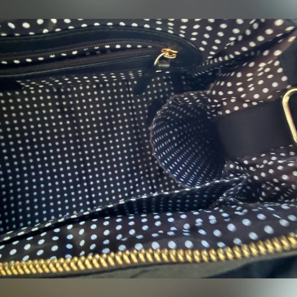 Kate Spade Black Nylon Diaper Baby Bag With Polka Dot Lining And Changing Pad